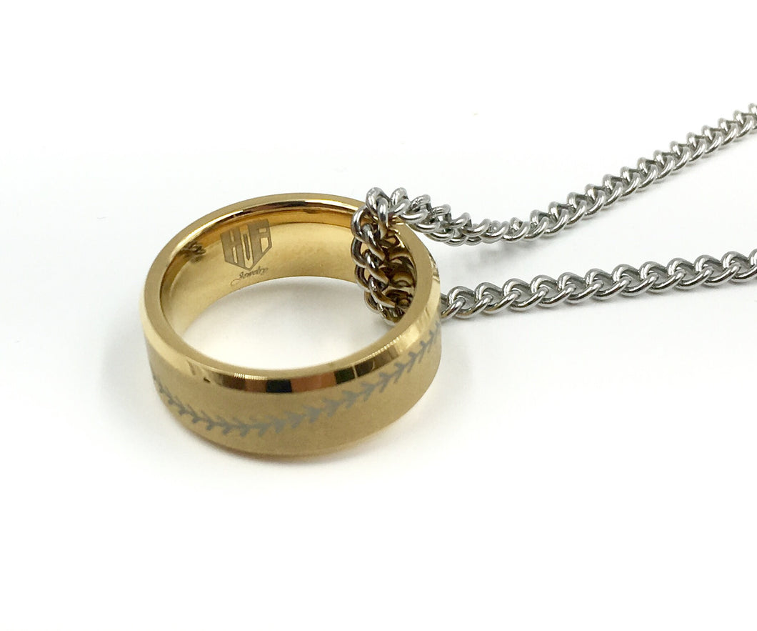 Tungsten 8mm Golden Ring With Baseball Stitching