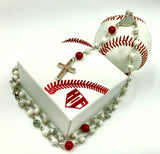 Baseball White and Red Turquoise Stone Rosary Necklace