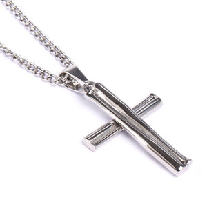Stainless Grand Slam Stacked Cross Bat Pendant and Chain