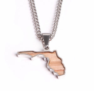 Stainless State of Mind Bat Wood Inlay Pendants and Necklace (AZ, TX, FL, CA, GA, IL, LA, MN, NJ, NY, OH WA)