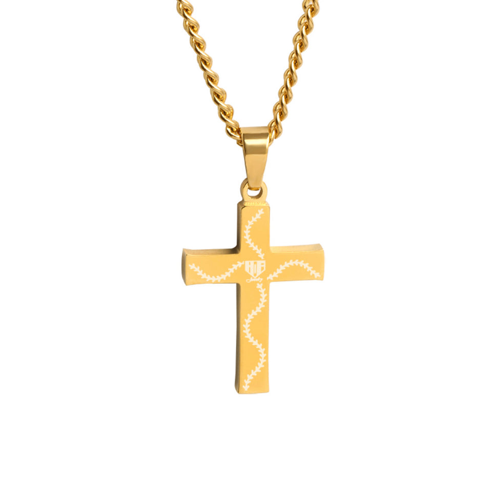 Mini Golden Bat Wood Inlay Cross Pendant and Chain