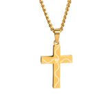 Mini Golden Bat Wood Inlay Cross Pendant and Chain